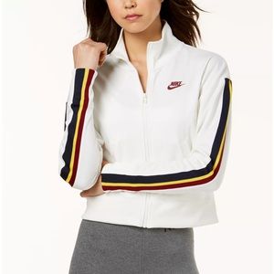 Nike Cropped Zip Up Jacket in White Stripe